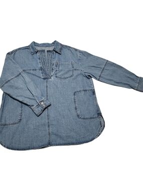Denim Pullover Tunic Top - Light Blue